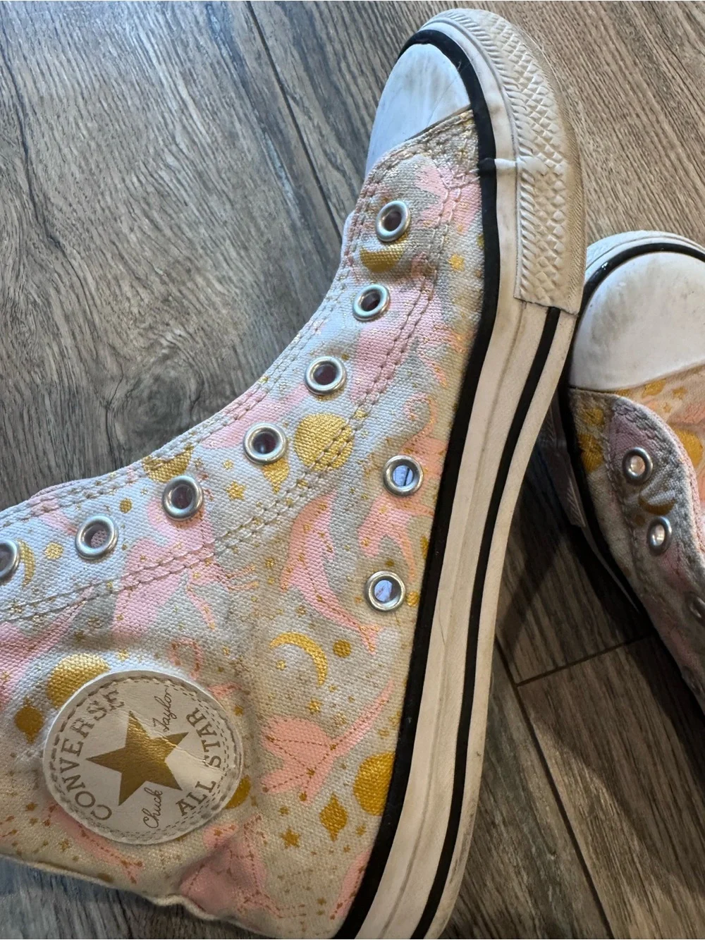 Converse Kids Pink Canvas High-Top Sneakers with Gold Moon Accents